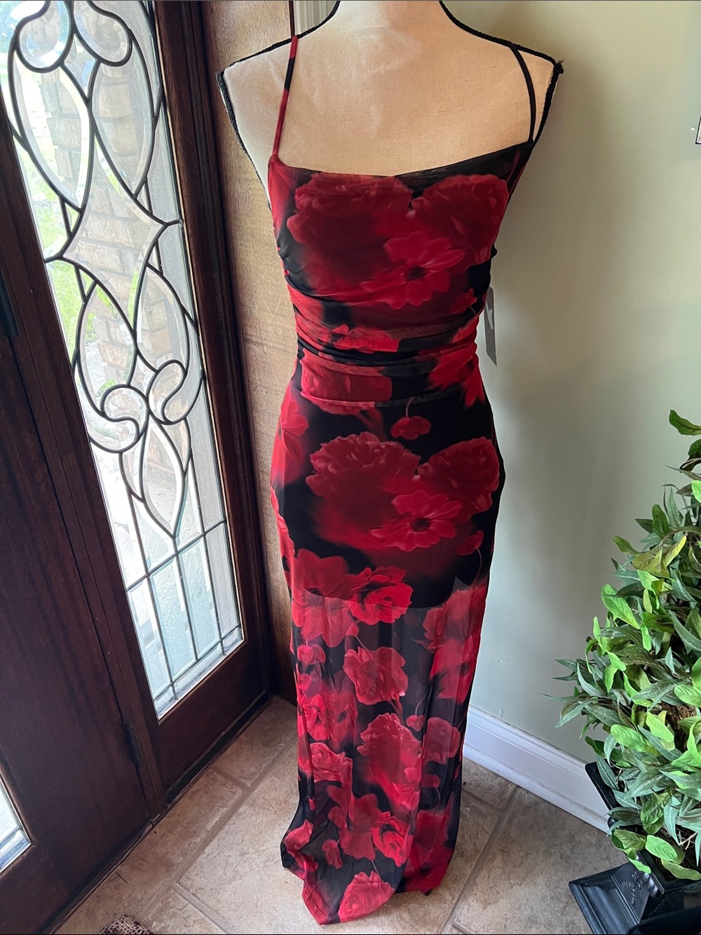 Persaya Black Dress with Red Floral Print